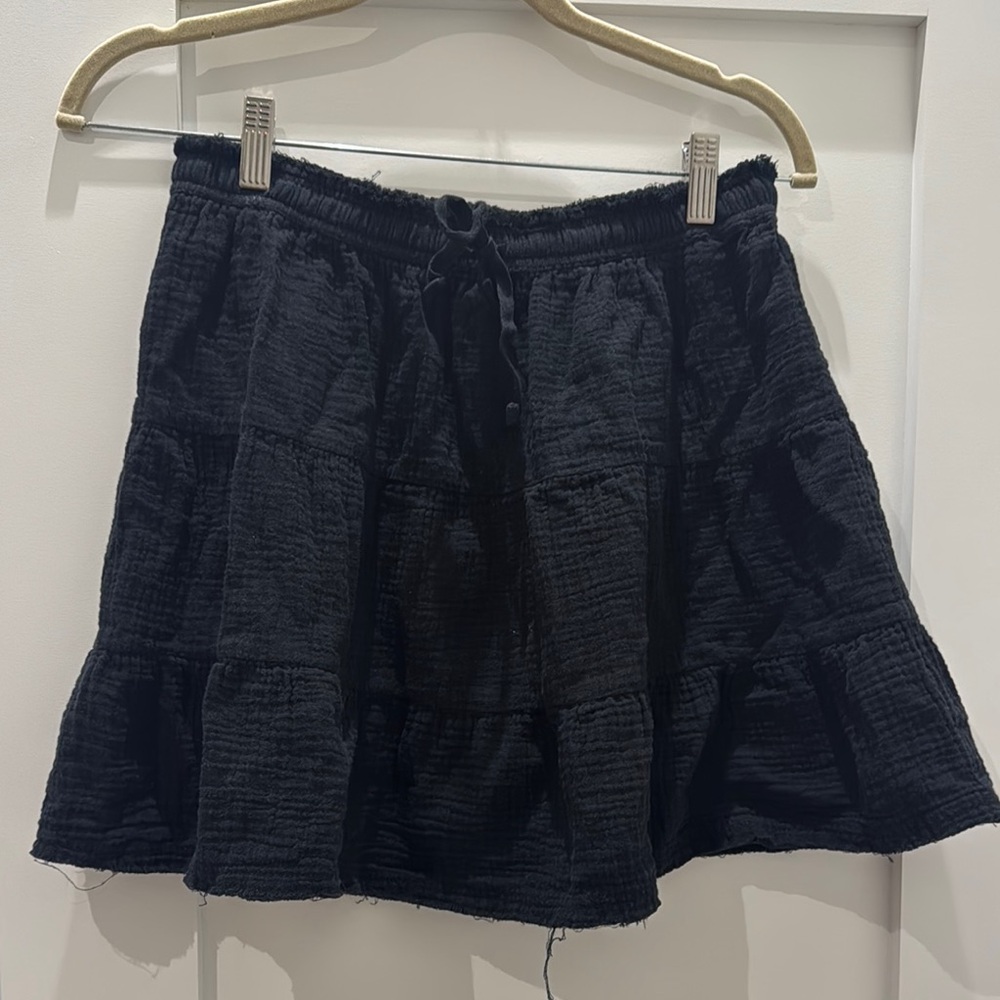 Aerie Black Cotton Ruffled Mini Skirt